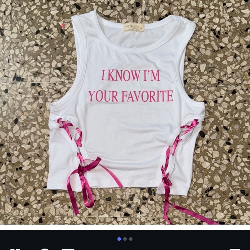 White Tank Top with Pink Text and Ribbons - Picture 1 of 3